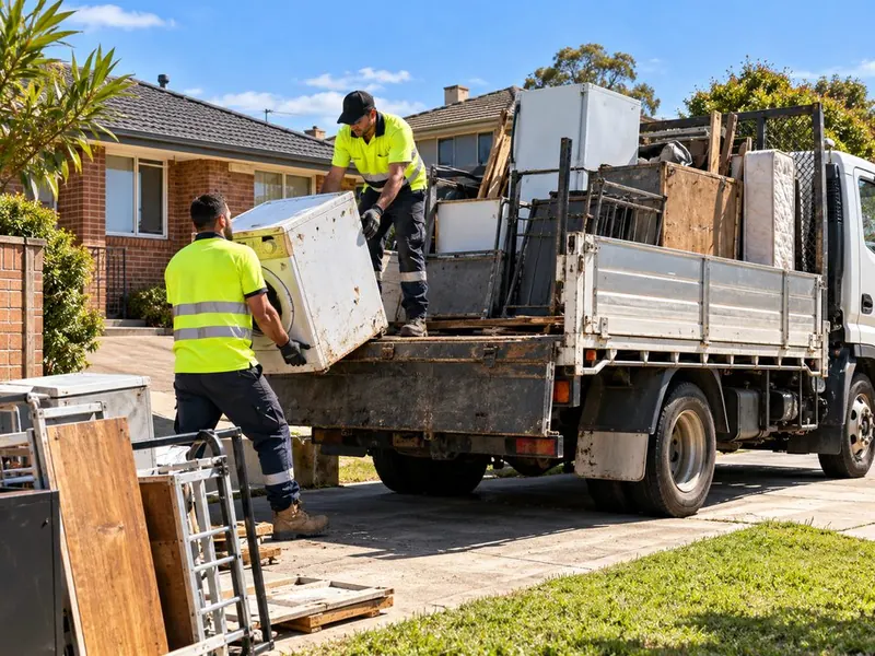 Workers loading rubbish onto a truck